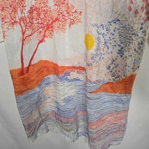 Anthropologie Mermaid Cotton Silk Knee Landscape Sunset Beach Medium Dress - Picture 11 of 11